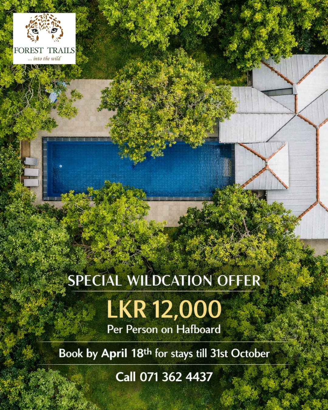 Aerial view of the Arana by Forest Trails pool and garden canopy in Yala, Sri Lanka